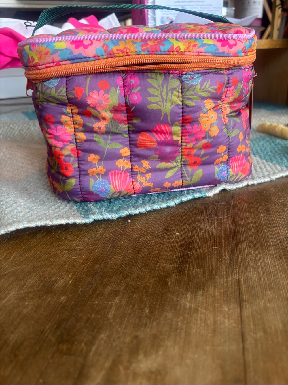 NATURAL LIFE Quilted Floral Insulated Food Carrier Purple, Pink & Orange